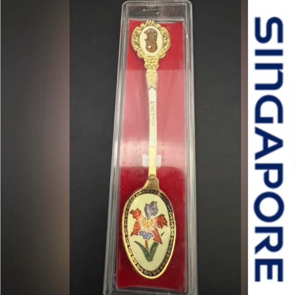 Singapore Cloisonne souvenir spoon gold tone